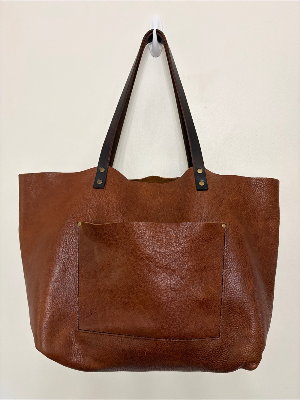 Portland Leather Chestnut Brown Leather Tote with Front Patch Pocket